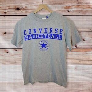 Vintage Converse Shirt Men's Large Gray Blue Logo Crew Neck Made USA Basketball